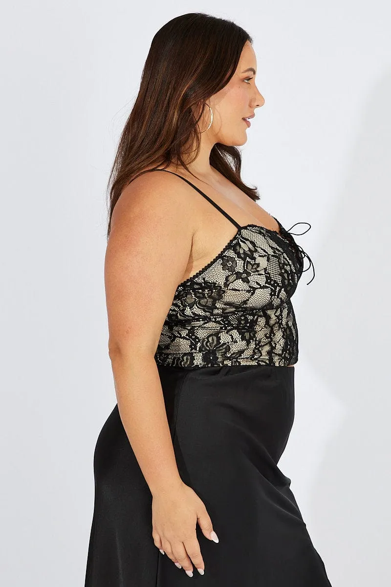 Comfortable Sleep Black Cami Top Sleeveless Lace