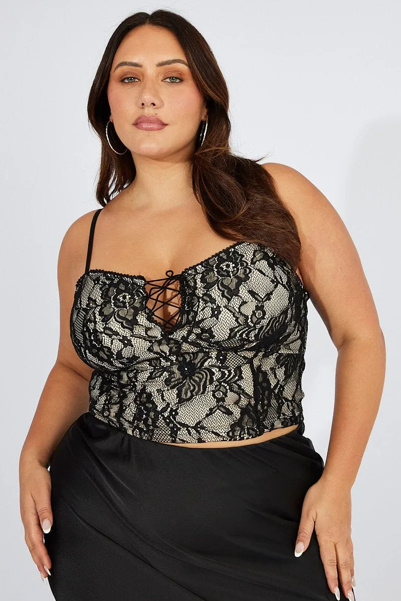 Black Cami Top Sleeveless Lace Linen Soul clean look