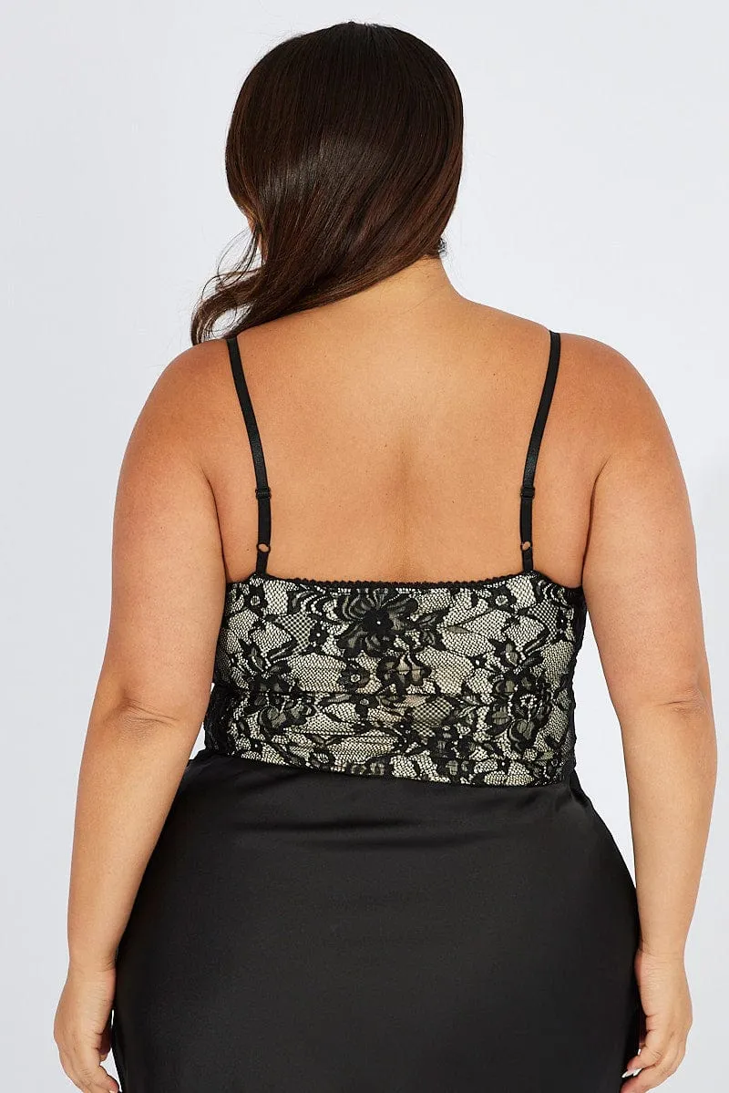 Black Cami Top Sleeveless Lace Romance Air Forest Air