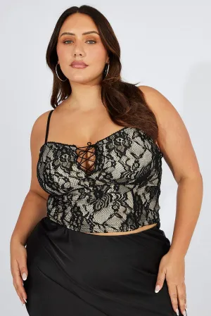 Black Cami Top Sleeveless Lace Linen Soul clean look
