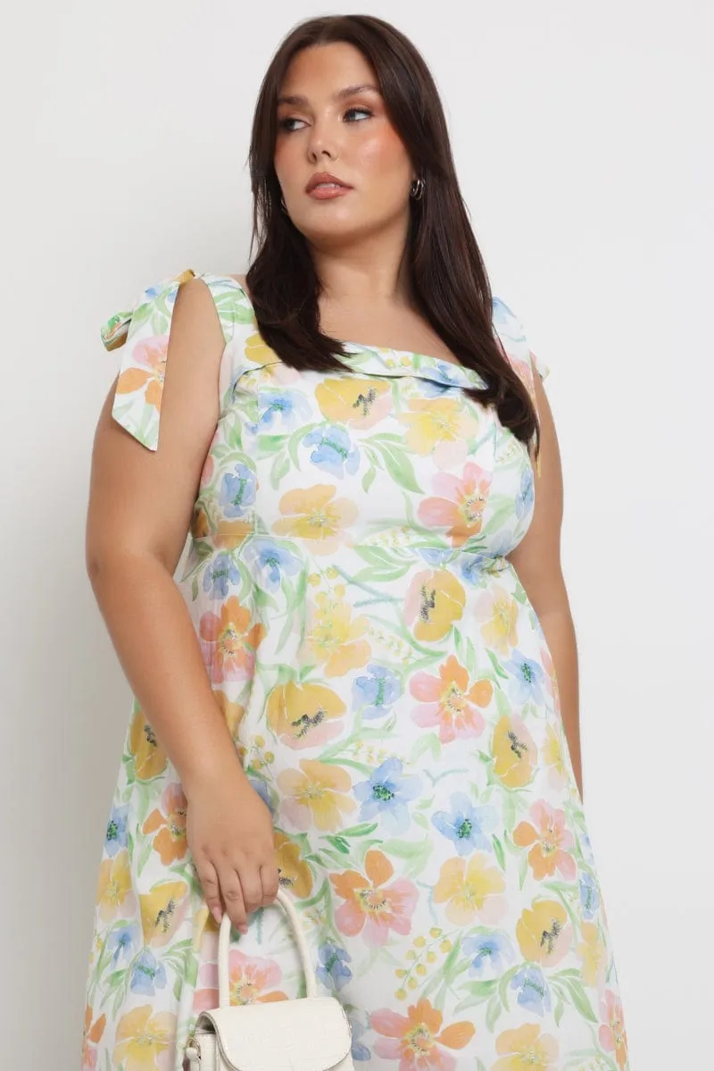 Yellow Floral Midi Dress Sleeveless Tie Strap Stage Grace Stylish Comfort