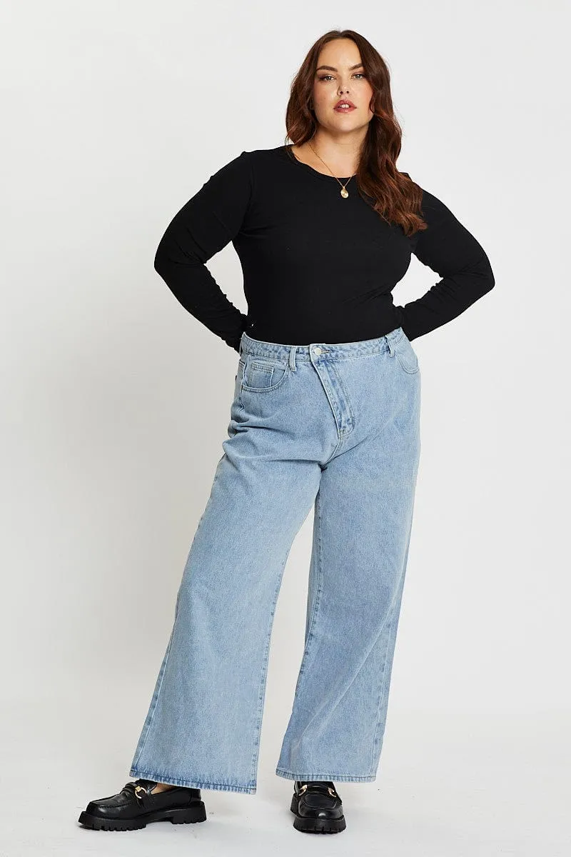 Vintage Lover Smooth Bold Leisure Ready Blue High Rise Asymmetric Straight Denim Jeans