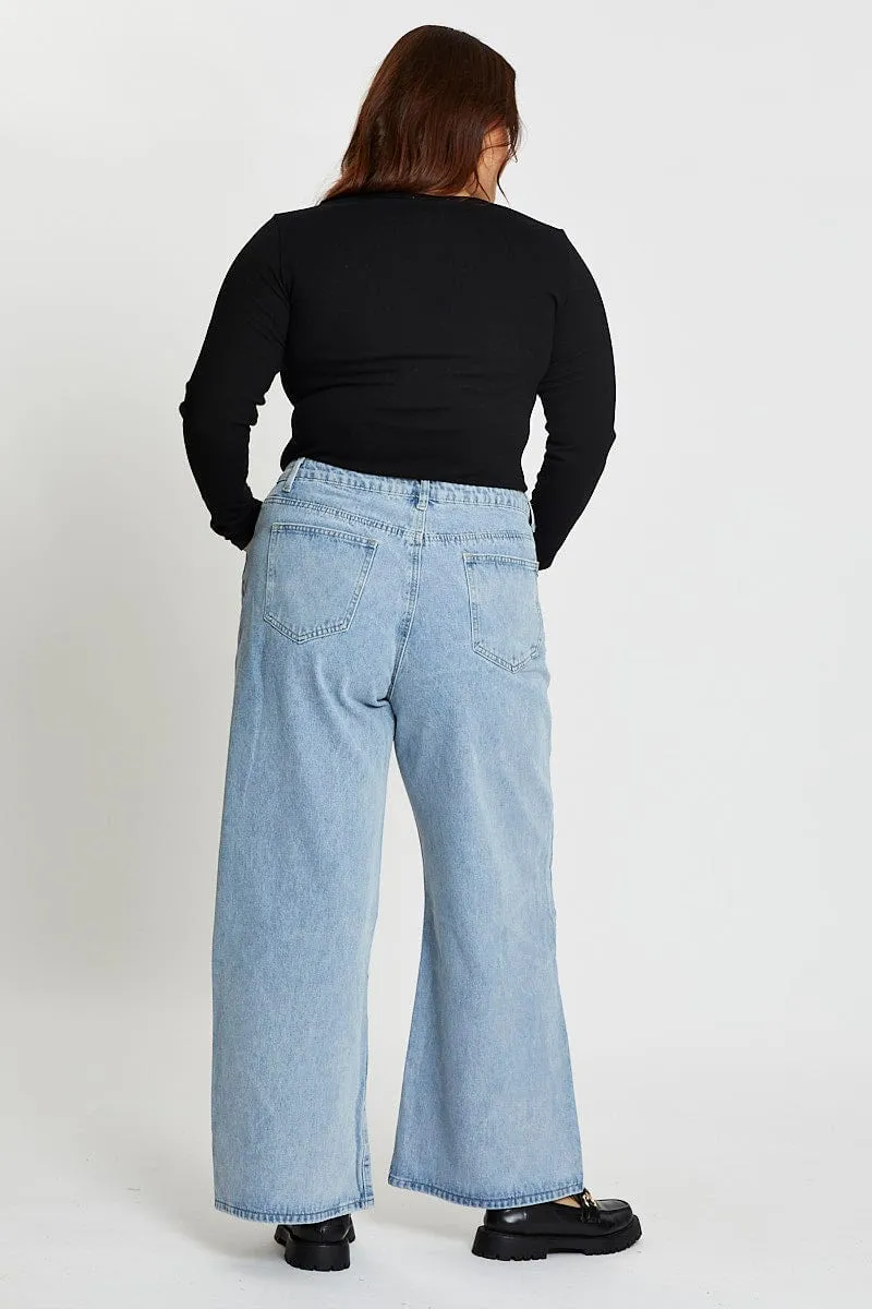 Blue High Rise Asymmetric Straight Denim Jeans Winter Fashion