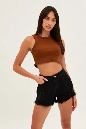 Brown Tank Top Sleeveless Crew Neck TearResistant Material