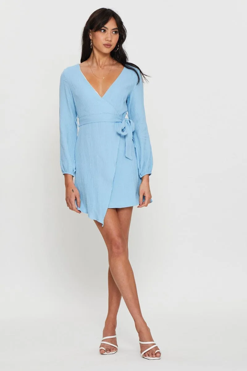 Smart Casual Style Casual Fashion Look Blue Mini Dress Short Sleeve