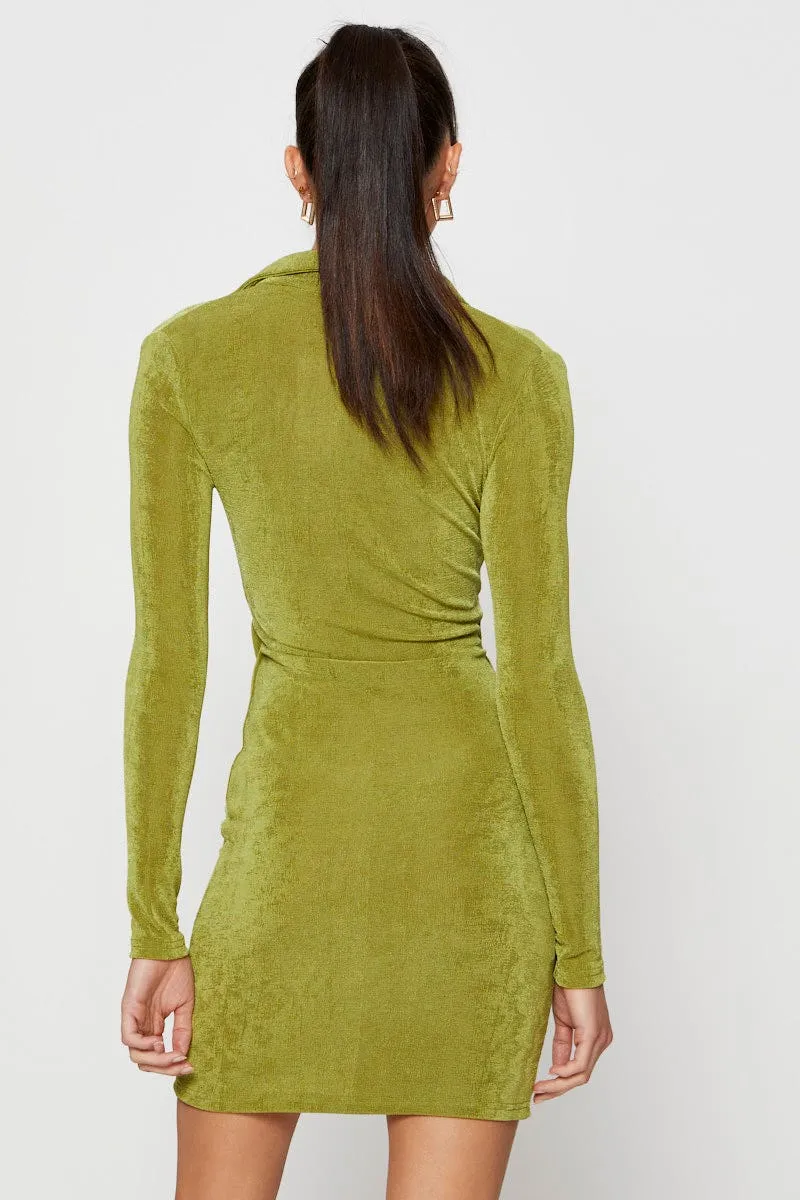 Green Mini Dress Slinky Jersey Cut Out Edge Light