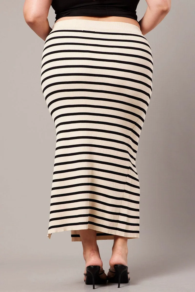 Heritage Brand Opaque finish Black Stripe Rib Knit One Split Skirt