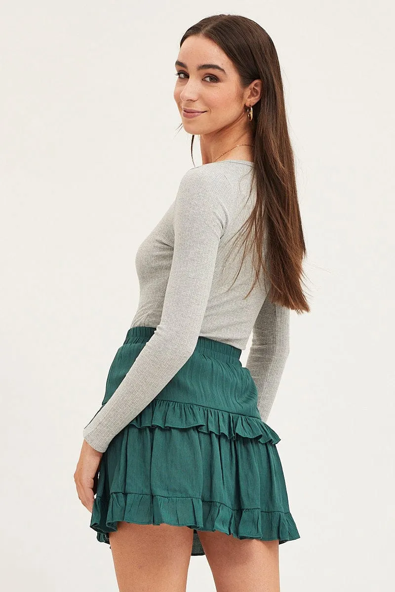 Blue Flare Skirt Mini High Rise Pull On Style Smart Design