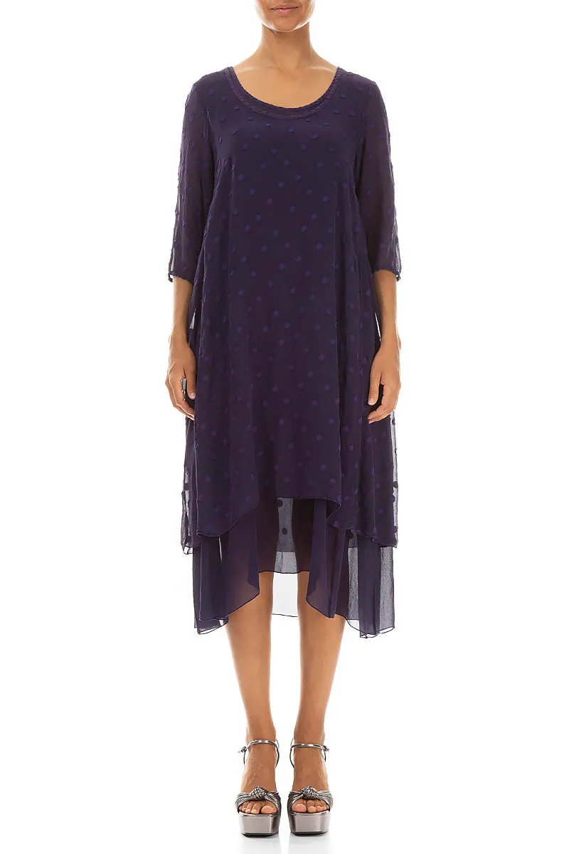 Classic Hoodie Layered Dotty Royal Purple Silk Midi Dress