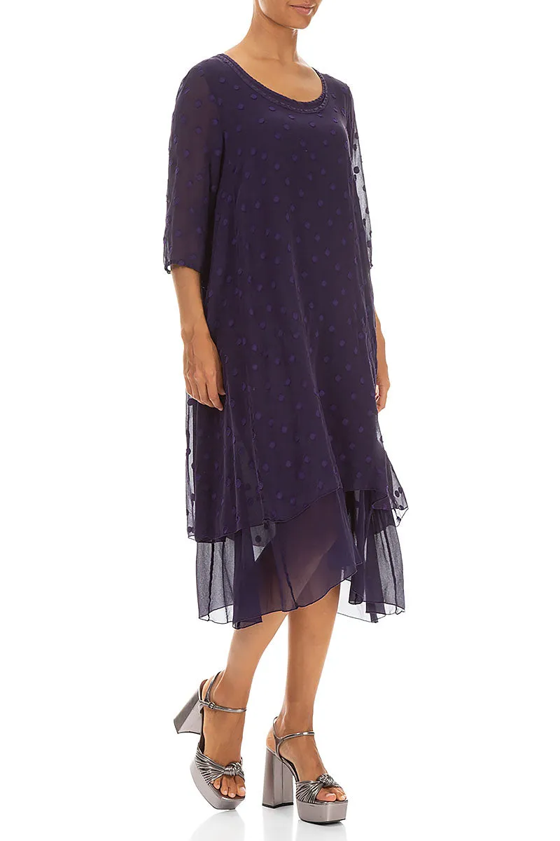 Classic Wear Light Ease Layered Dotty Royal Purple Silk Midi Dress
