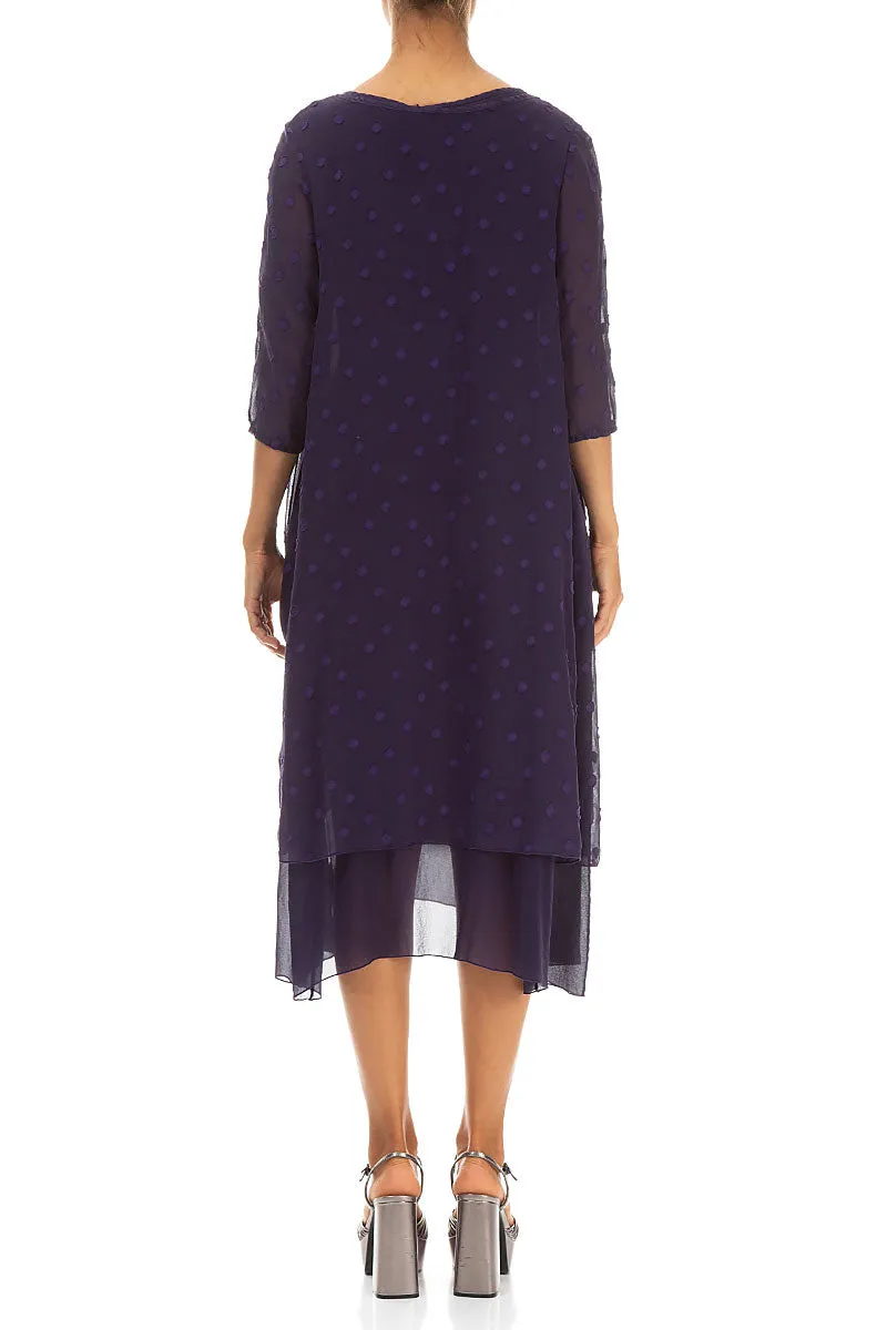 DoubleLayeredHem Layered Dotty Royal Purple Silk Midi Dress