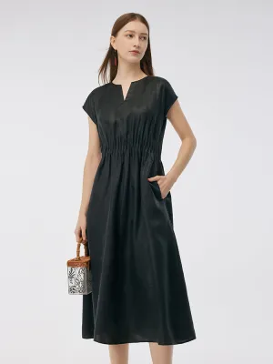 19MM Xiang Yun Silk Cap Sleeve Women Midi Dress Elegant Attire