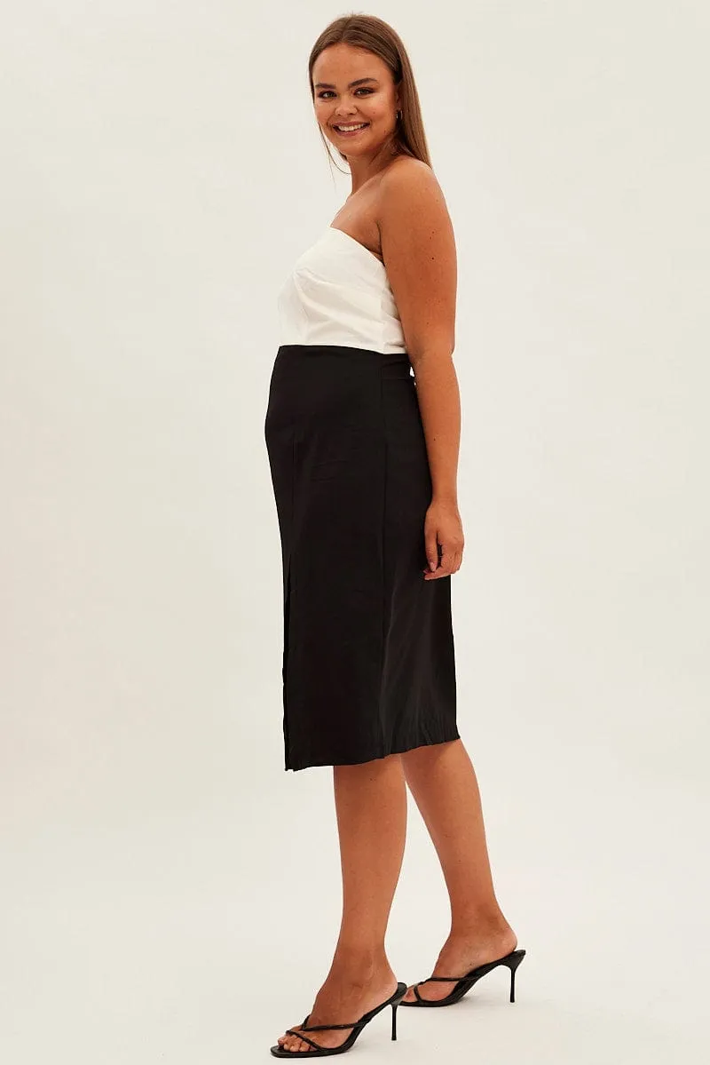 Black Midi Dress Asymmetrical Color Block Ice Lake Fog Lane