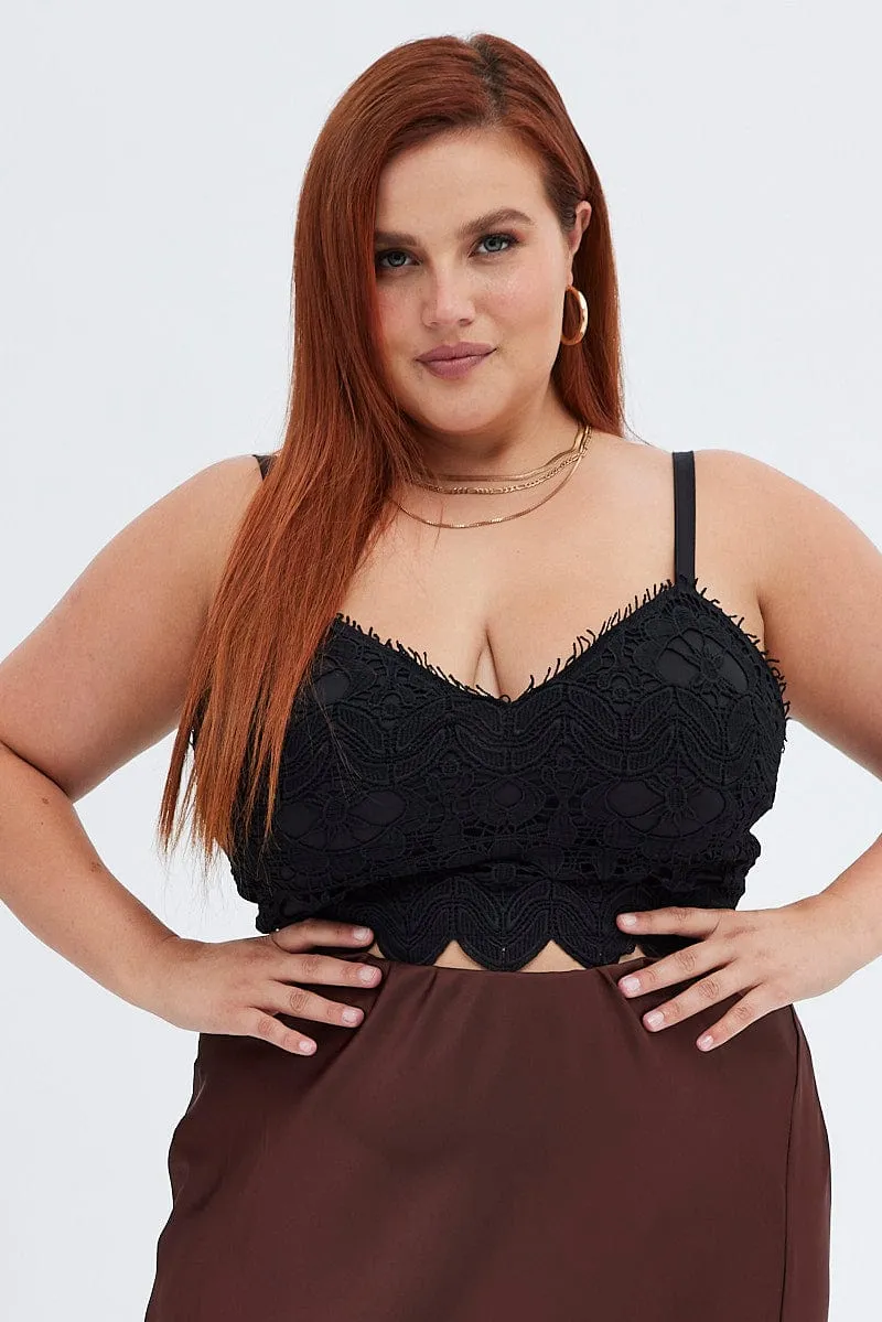 TearResistantMaterial Star Fit Black Crop Top Sleeveless Lace