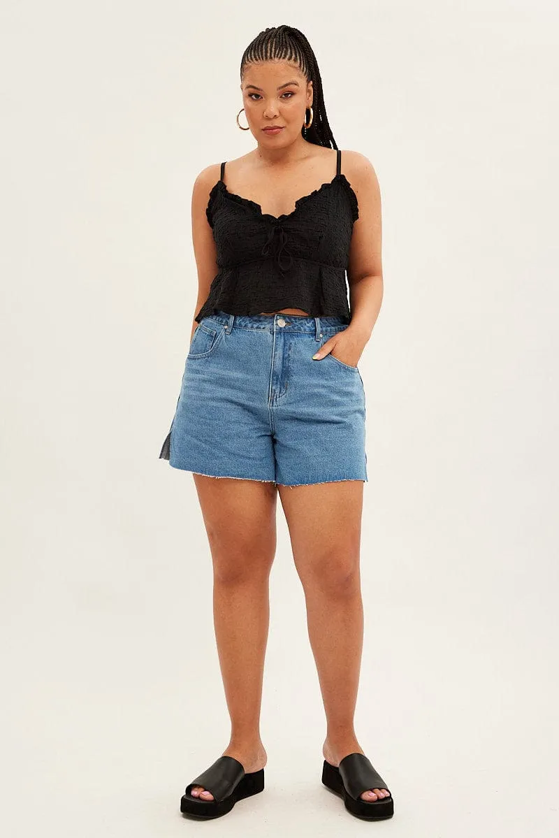 Black Textured Top Sleeveless AbrasiveReinforcedZones