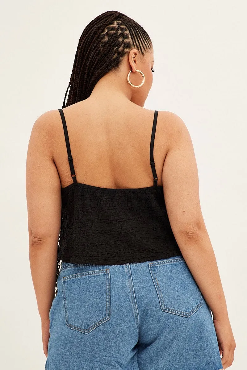 Black Textured Top Sleeveless Chic Accessory