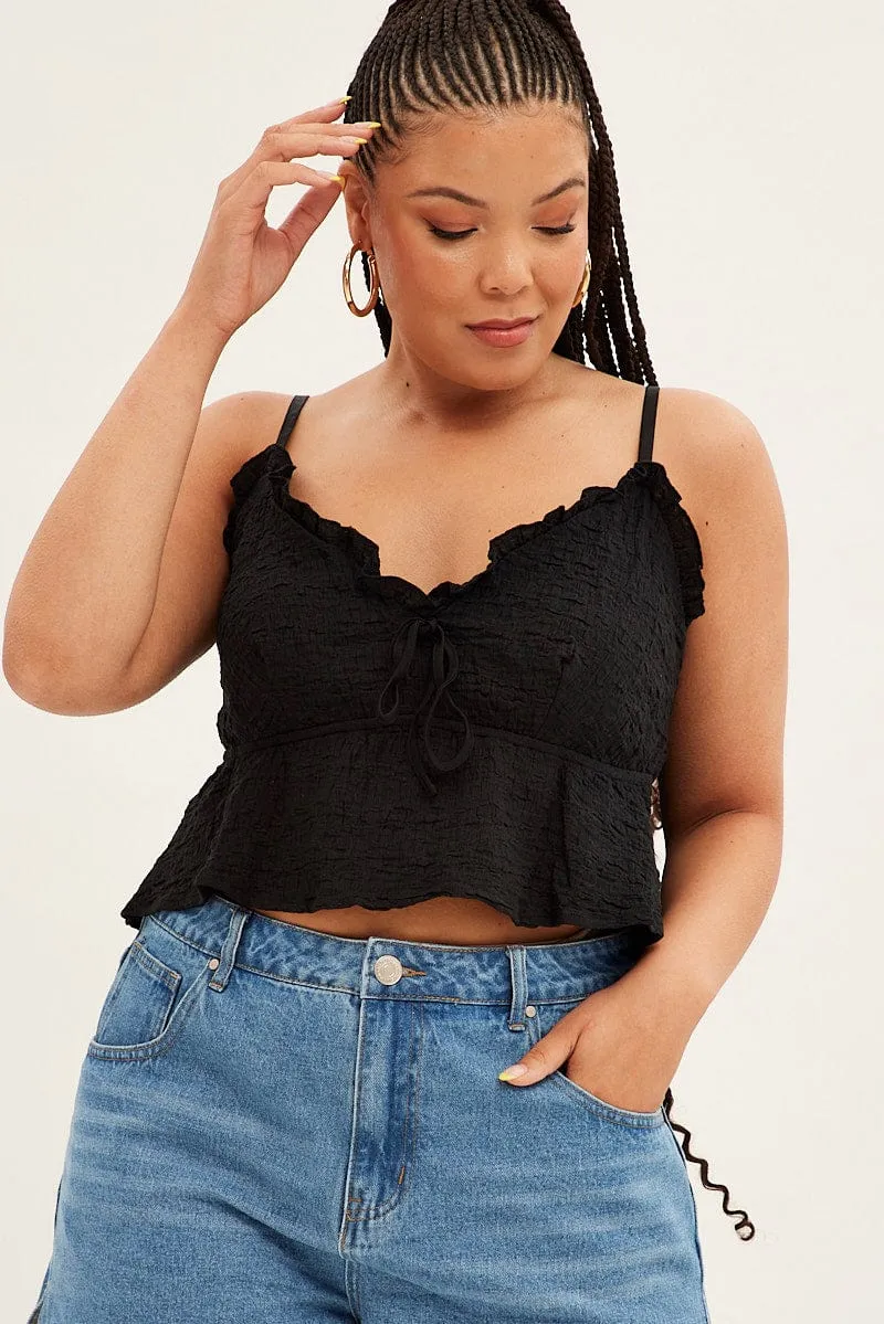 Black Textured Top Sleeveless BuiltIn Grip