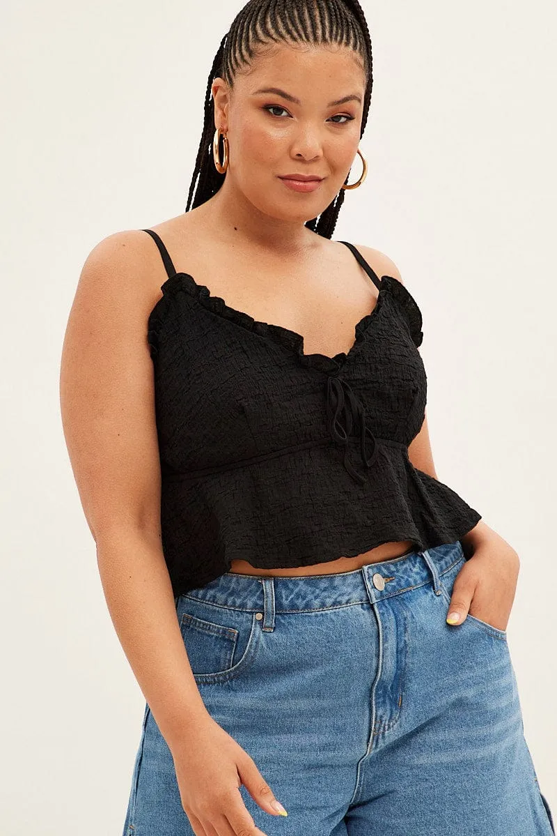 Move Fast Comfy Fashion Black Textured Top Sleeveless