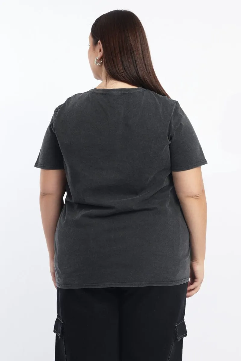 Indoor Comfort Anti Pilling Fabric Grey Graphic T Shirt Short Sleeve Crew Neck
