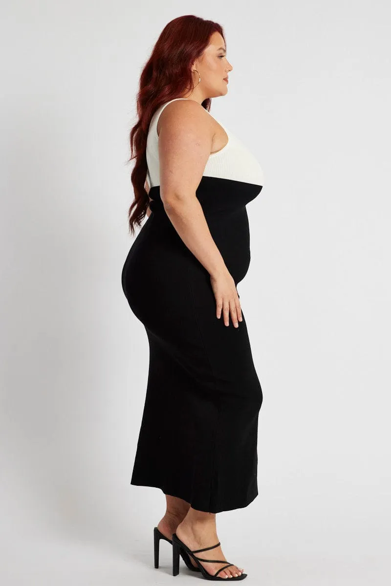 Black Colourblock Knit Midi Dress Chic Traveler
