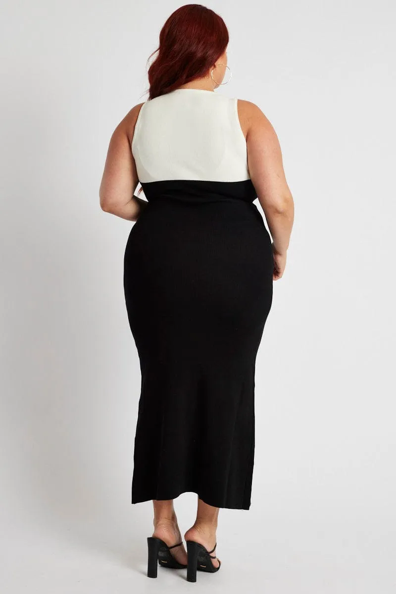 Black Colourblock Knit Midi Dress Self Love