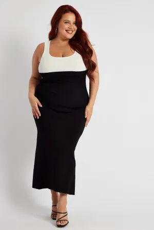 Cloud Sea Snow Path Black Colourblock Knit Midi Dress