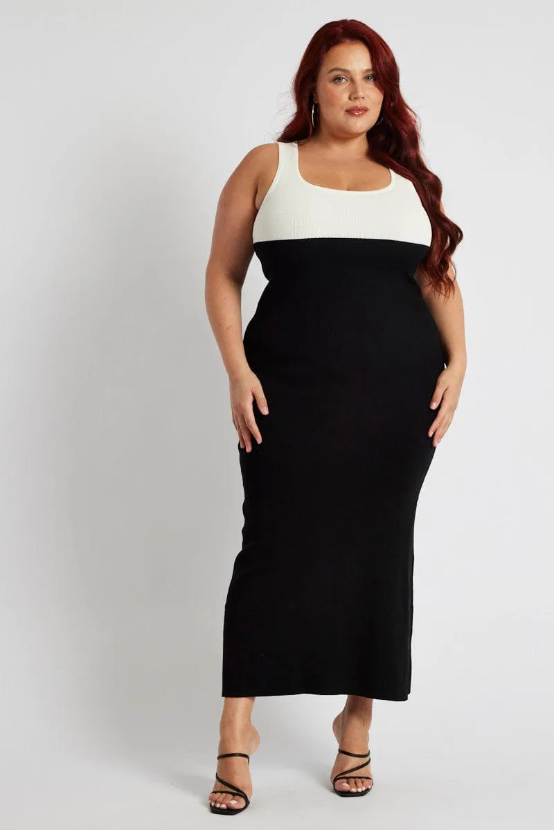Black Colourblock Knit Midi Dress Comfy Look Southern Belle