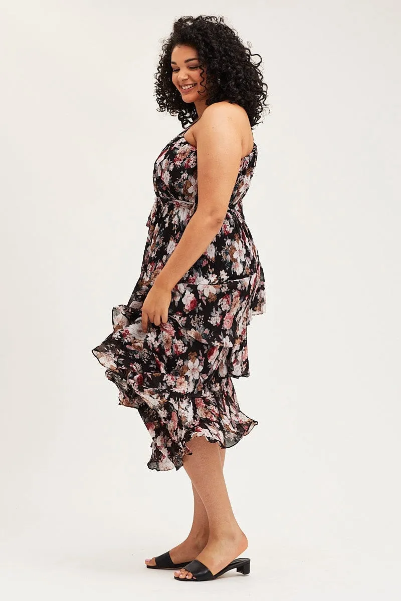 Floral Print Midi Dress One Shoulder Long Sleeve Perfect holiday dress