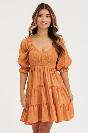 Orange Mini Dress Round Neck Night Glow