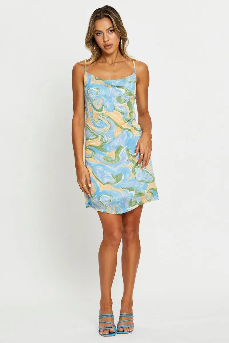 Print Mini Dress Cowl Neck Smart Fit