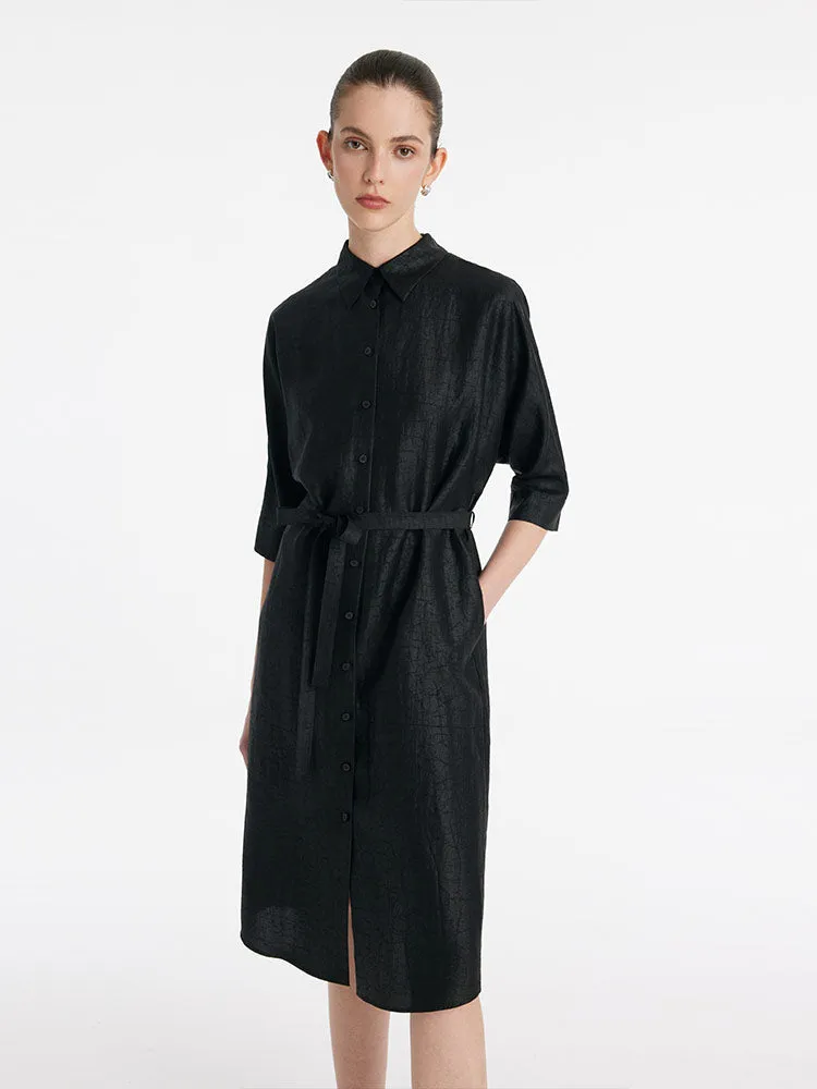 Casual Glam 18 Momme Xiang Yun Silk Single-Breasted Women Midi Shirt Dress With Belt
