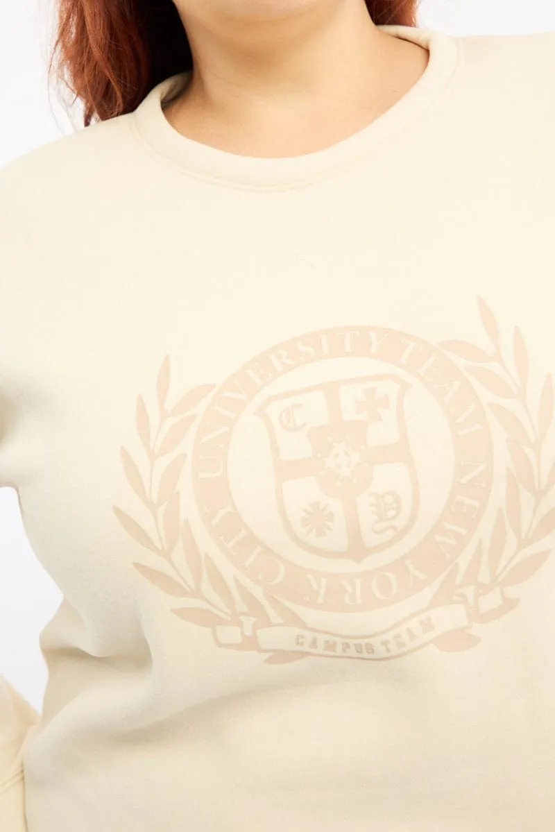 Beige Fleece Sweatshirt Collegiate Long Sleeve Longline product hat style statement product gift worthy appeal