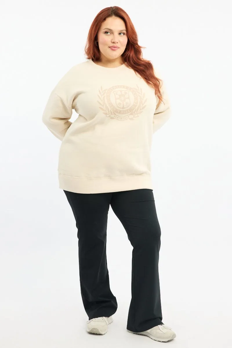 product skiing suitable agility Beige Fleece Sweatshirt Collegiate Long Sleeve Longline