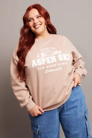 keychain accents Brown Oversized Sweater Long Sleeve Crew Neck