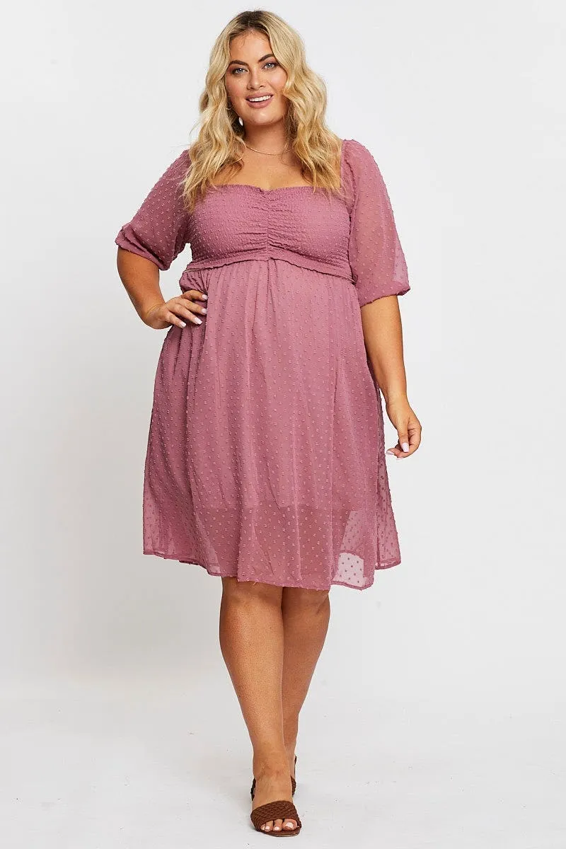 Pink 3/4 Sleeve Chiffon Flocked Midi Dress Chic For Work Elegant fit for formal occasions