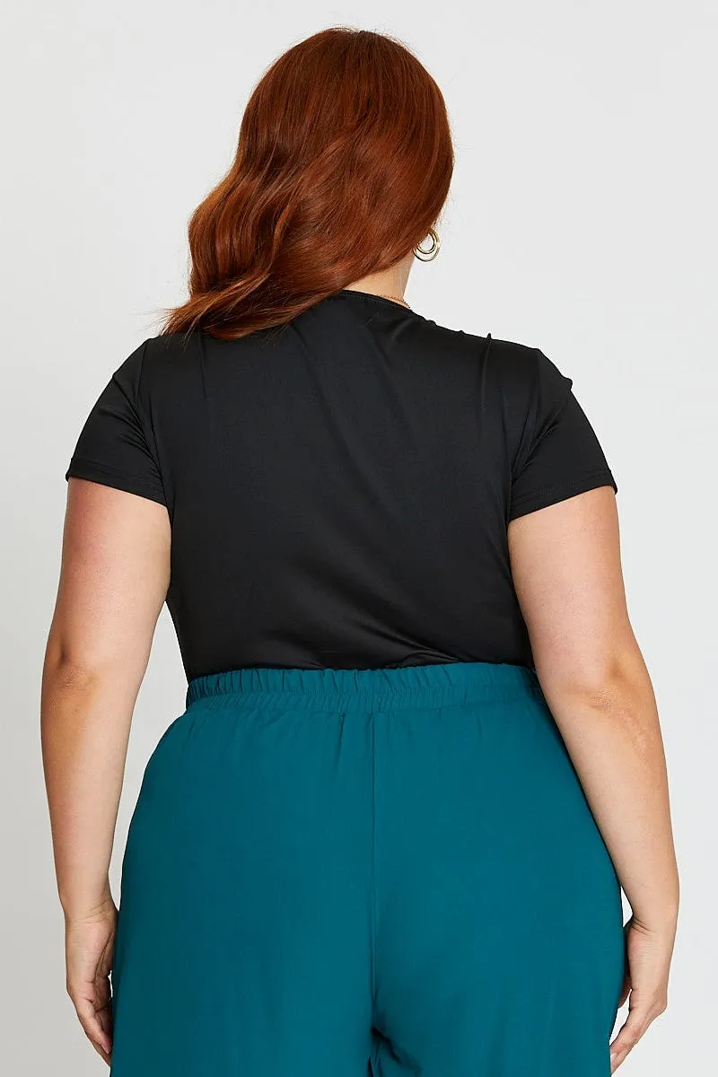 Comfortable Style Versatile Clothing Black Short Cap Sleeve Jersey Square Neck Bodysuit