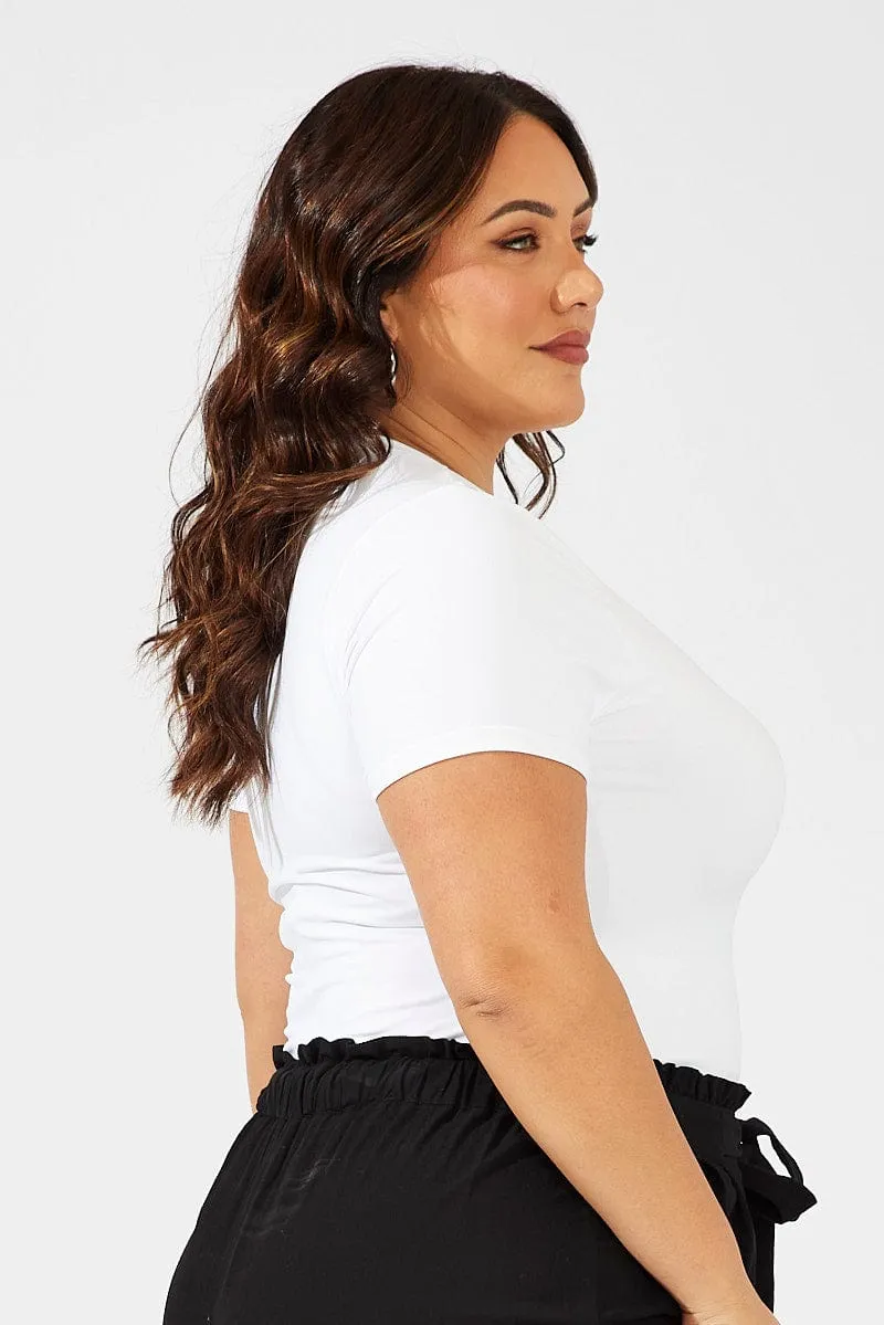 White Bodysuit Short Sleeve Crew Neck Supersoft Adjustable Fastenings Gentle Power