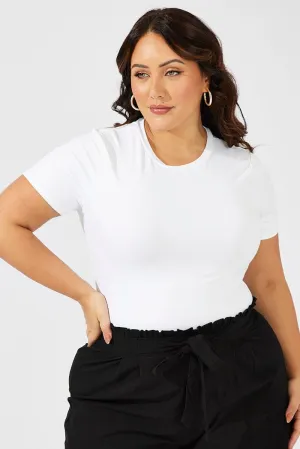 WrinkleFreeTexture StaticFreeLining White Bodysuit Short Sleeve Crew Neck Supersoft