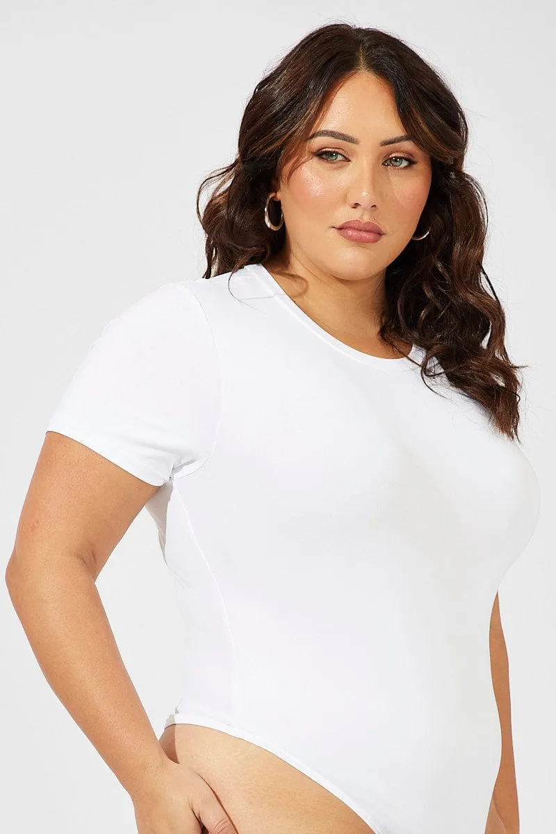 Travel Vibe White Bodysuit Short Sleeve Crew Neck Supersoft