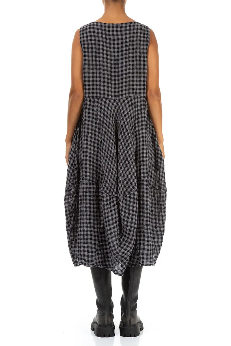 SoftTouchFinish Classic Wear Sleeveless Balloon Grey Check Linen Dress