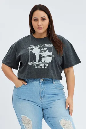 Grey Graphic T-shirt Brooklyn Band Super Crop Jersey Trendy Casual Wear