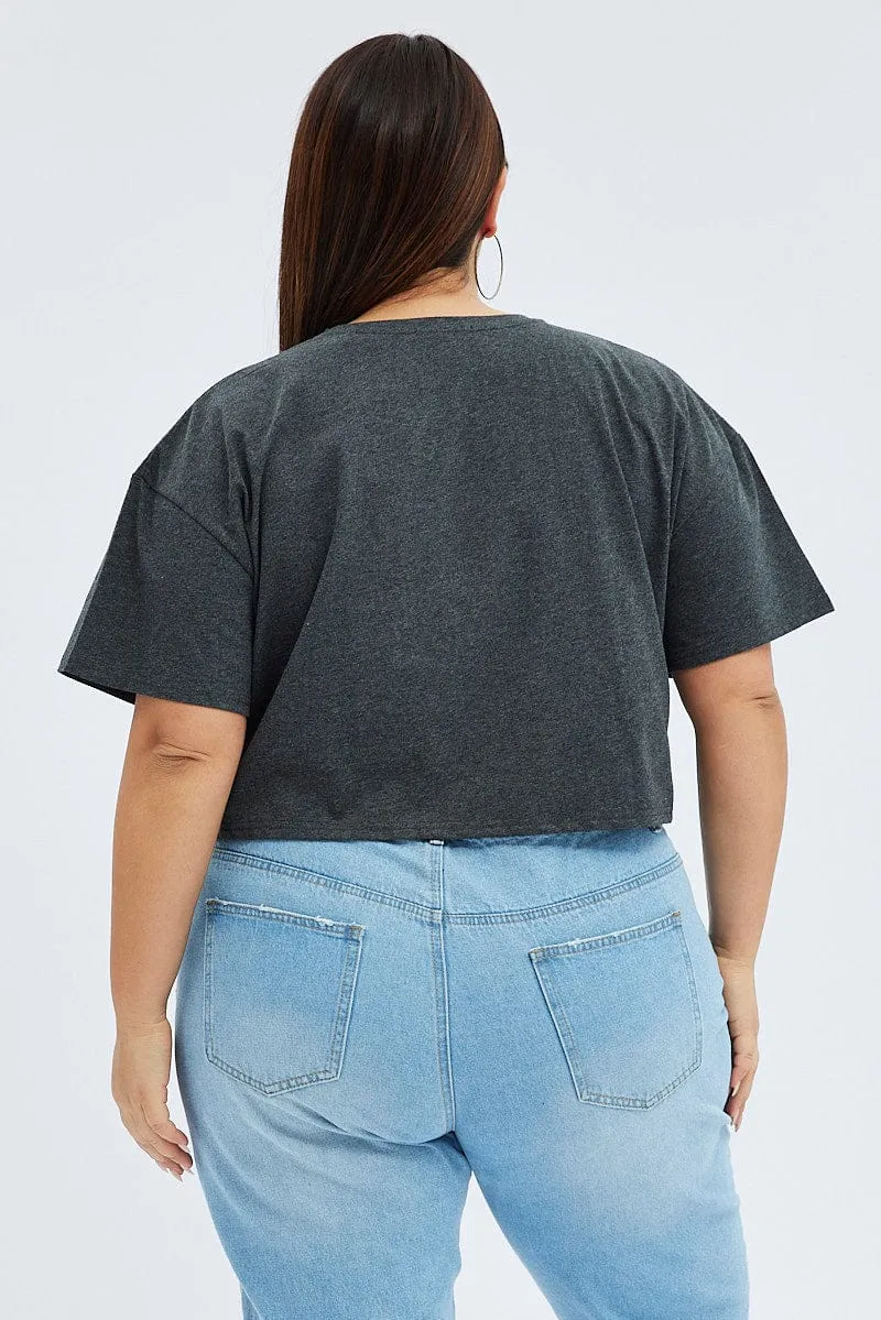 Comfy and Versatile Essential Clothing Grey Graphic T-shirt Brooklyn Band Super Crop Jersey