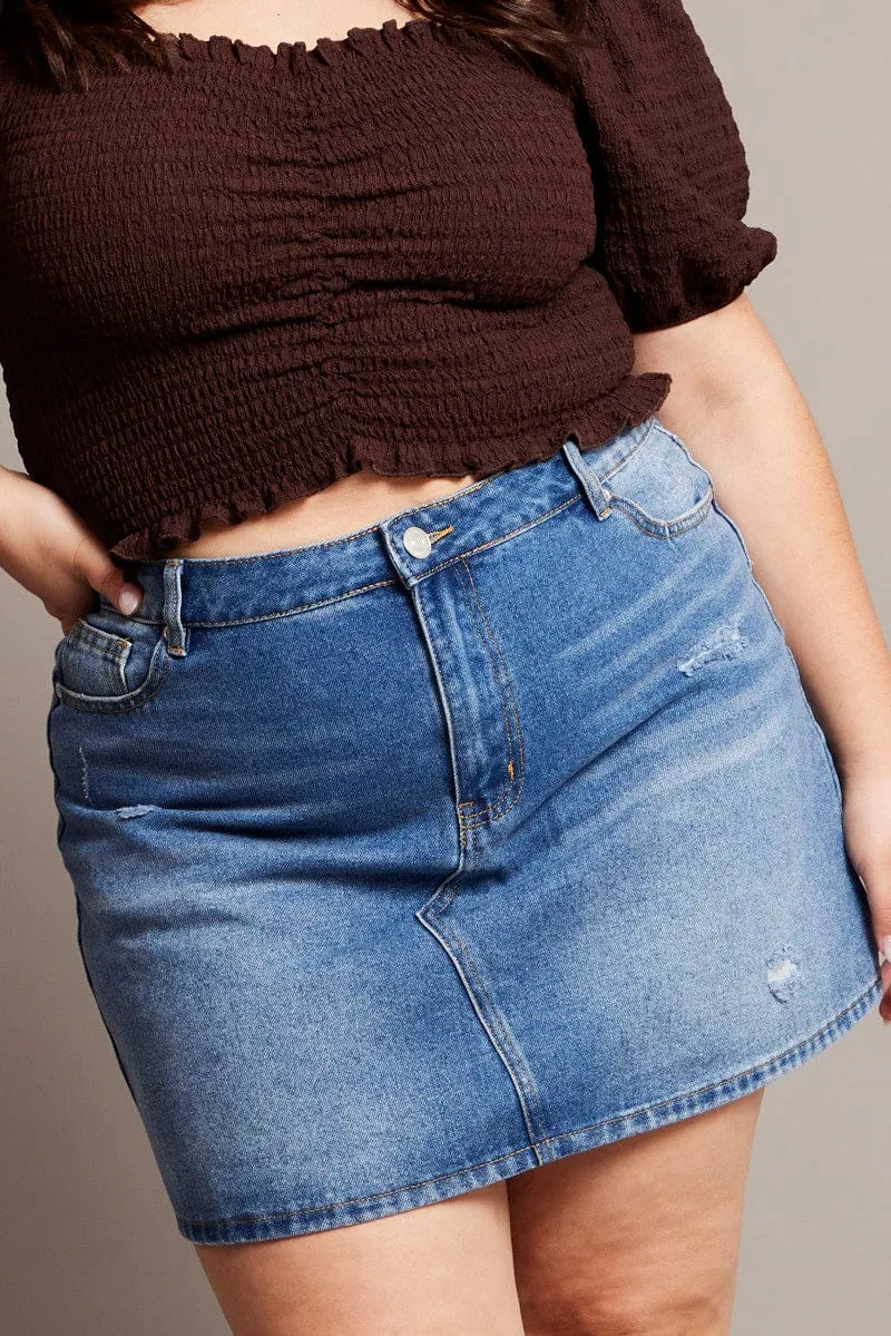 Fashion Style Subtle Details Denim Distressed Mini Skirt