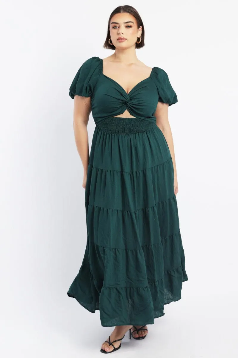 Chic For Work Green Maxi Dress Short Sleeve Twist Front