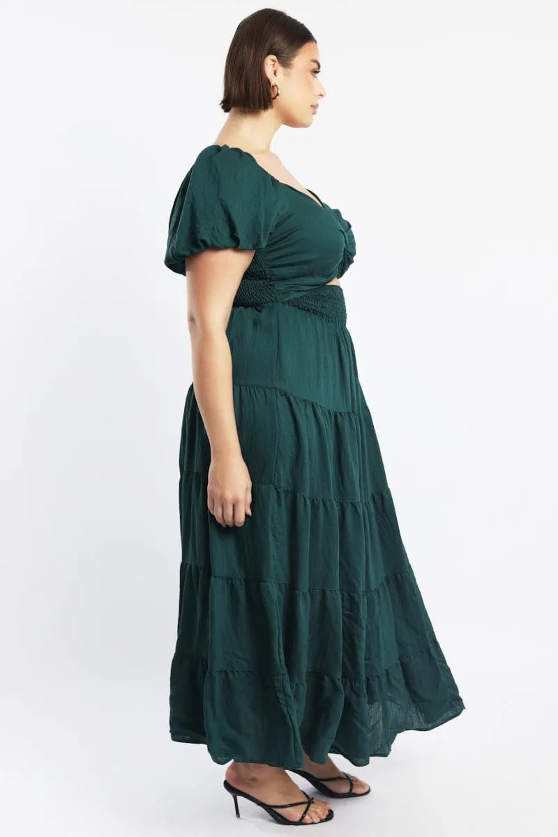 Green Maxi Dress Short Sleeve Twist Front Book Cafe