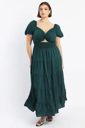 Chic For Work Green Maxi Dress Short Sleeve Twist Front