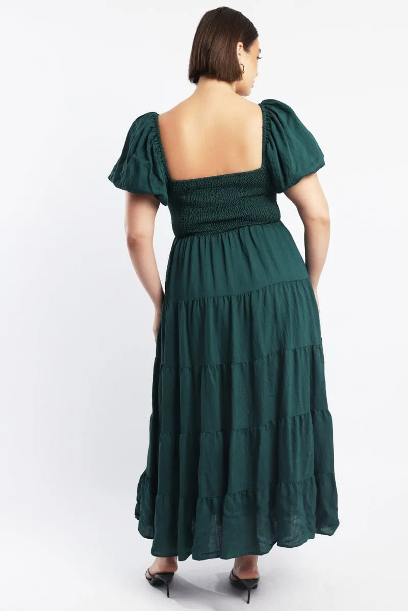 Fashion Statement Date night Green Maxi Dress Short Sleeve Twist Front