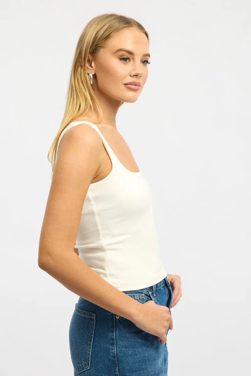 White Tank Top Double Layered Rib EcoFriendly Material