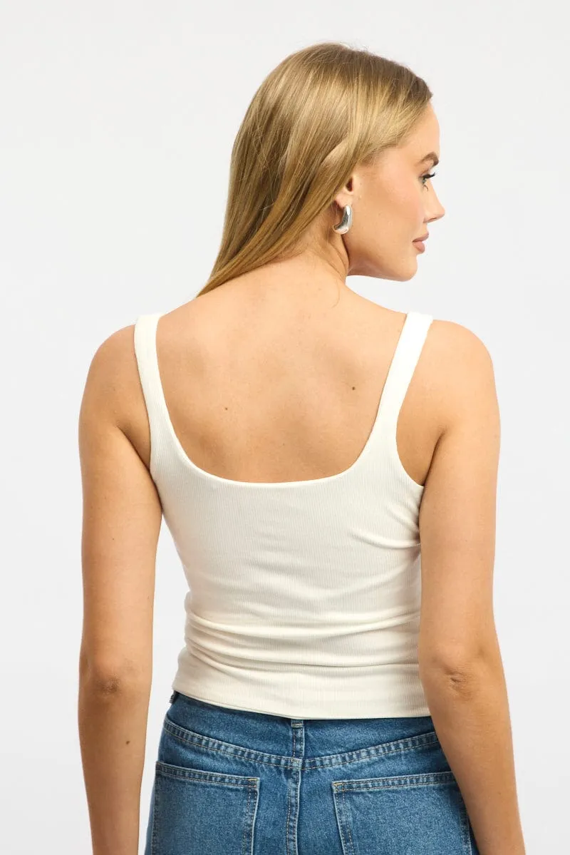 White Tank Top Double Layered Rib warm fleece