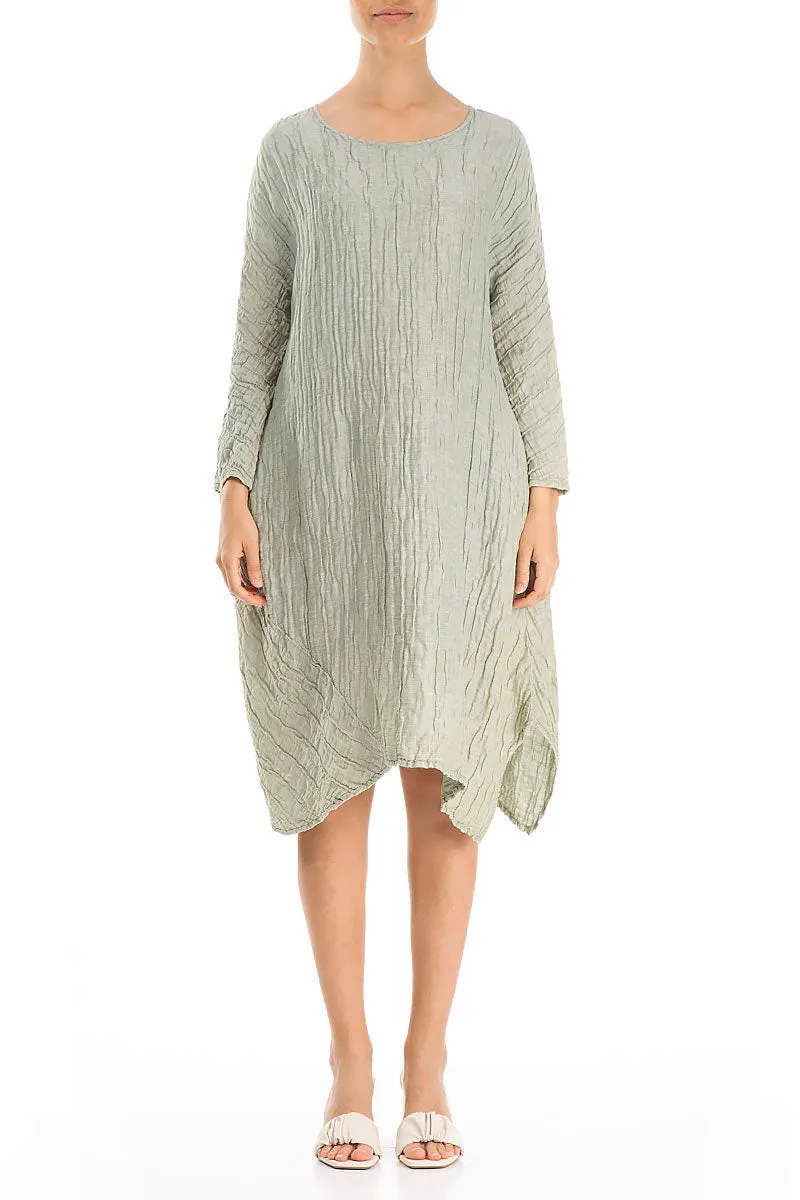 LayeredNeckline Stone Glow Asymmetrical Crinkled Pistachio Silk Dress